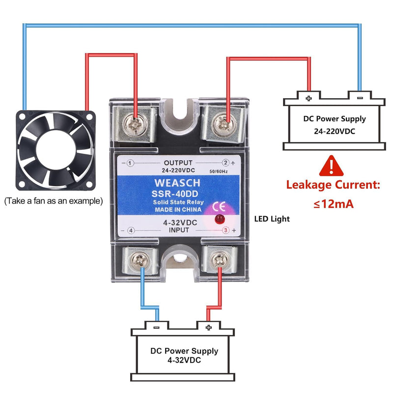 4Pcs Single Phase Solid State Relay, SSR-40DD, DC to DC, Input 4-32VDC to Output 24-220VDC, 40A 50-60Hz (4)