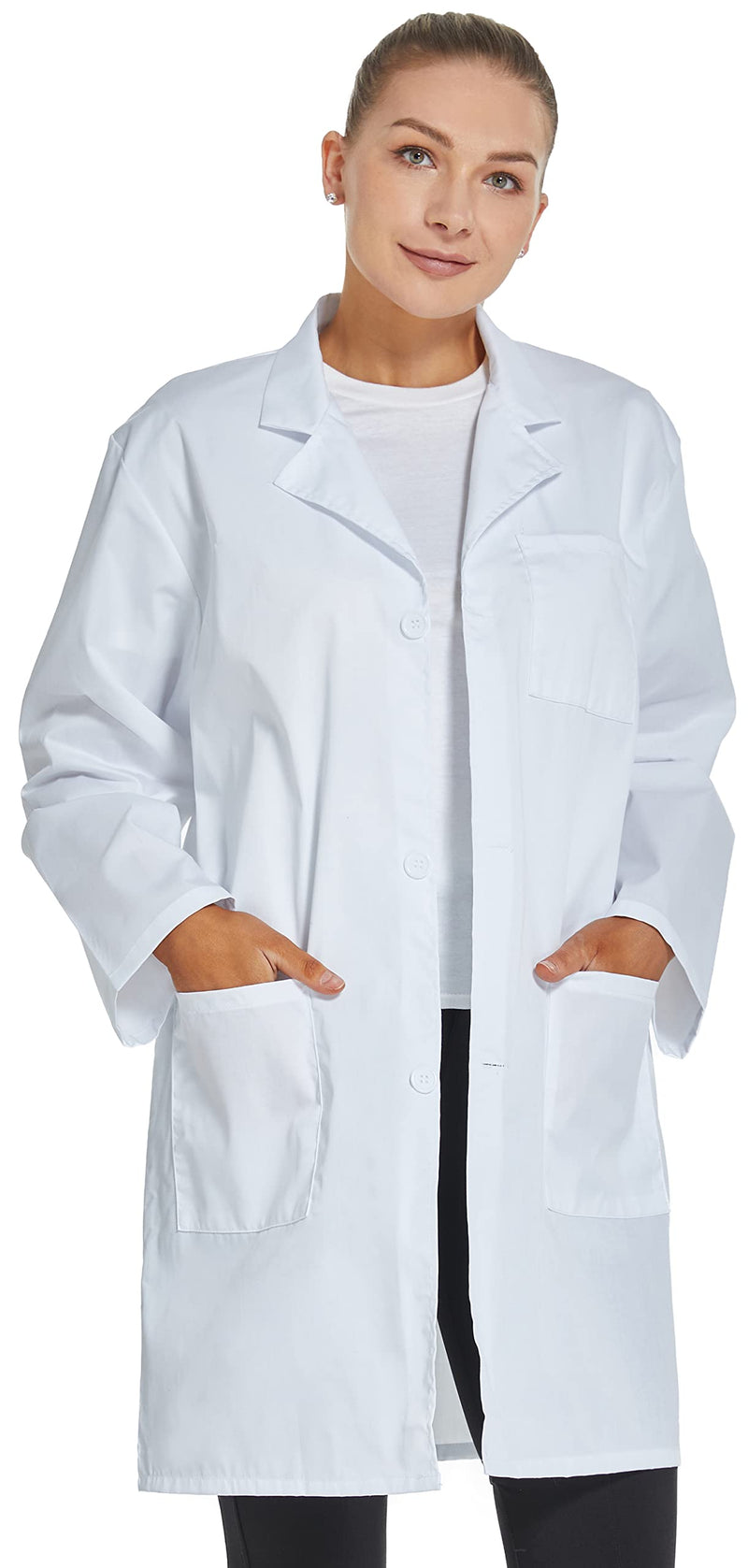 [Australia - AusPower] - Professional Lab Coat for Women Men Long Sleeve, White, Unisex Small 