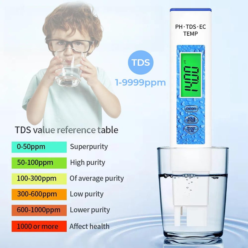 [Australia - AusPower] - 4 in 1 pH Meter for Water PH/TDS/EC/Temp Multi-Function Water Quality Tester High Precision Digital pH Meter for Hydroponics, Pool and Aquarium 