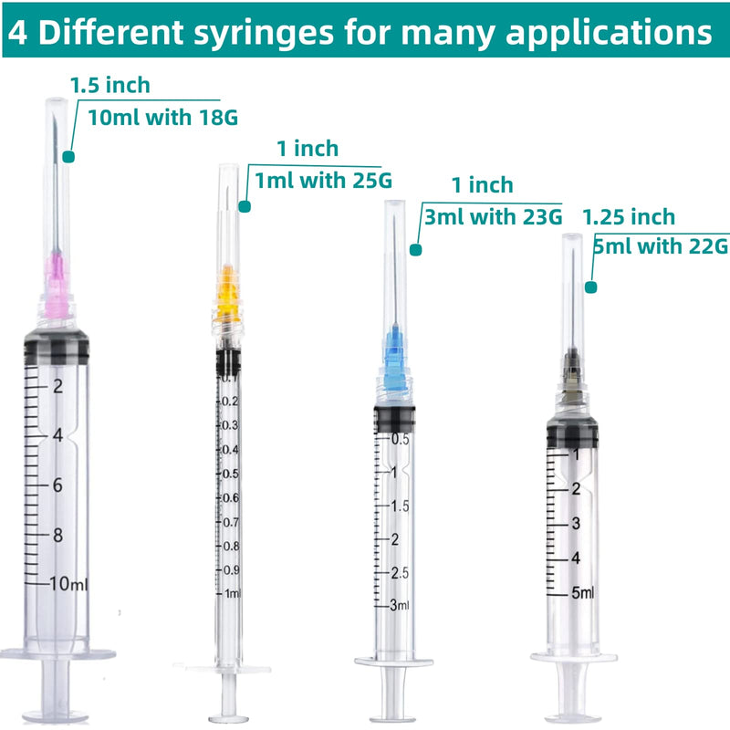 [Australia - AusPower] - 20 Pack Plastic Syringe Luer Lock with Needle - 10ml, 5ml, 3ml, 1ml Syringes and 18Ga, 22Ga, 23Ga, 25Ga Needle, Individually Sealed Package STYLE20-C 