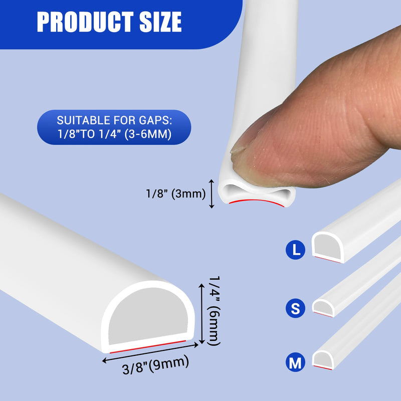 [Australia - AusPower] - Weather Stripping Door Seal Self Adhesive Door Weather Strip Silicone D Shaped Seal Strip for Door Frame/Window Seal, 20Ft, White (3/8" W × 1/4" T) S (3/8" W × 1/4" T) 