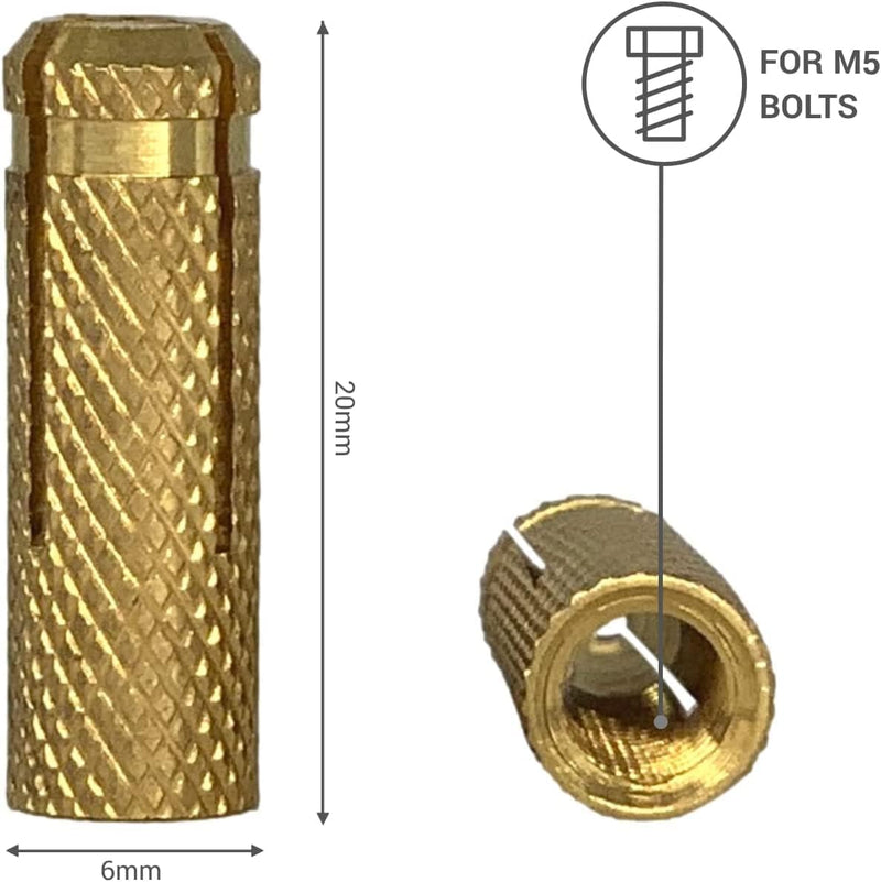 [Australia - AusPower] - (Pack of 50) Brass Drop in Anchors 3/16" x 25/32" (M5 x 20 mm), Bolt Sleeve, Expansion Wall Dowels, Masonry Concrete Anchor 3/16" x 25/32" (M5 x 20 mm) 
