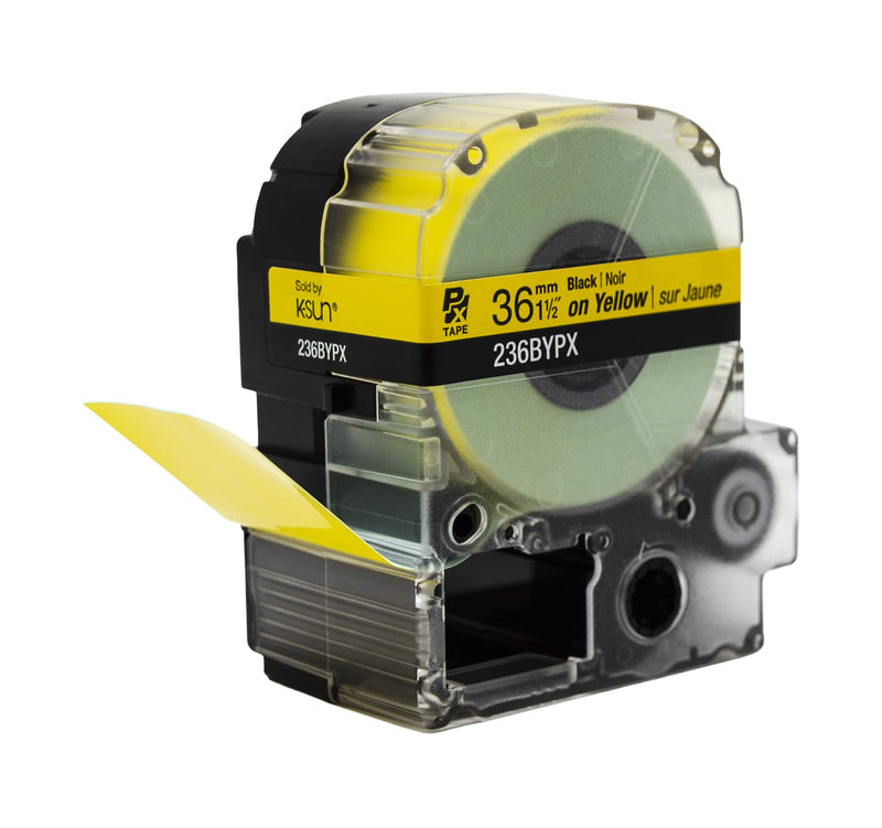 Epson LABELWORKS 236BYPX PET (Polyester) Tape Cartridge - Black on Yellow Label Maker Tape - 1.5" (36MM) Wide, 30' 36mm