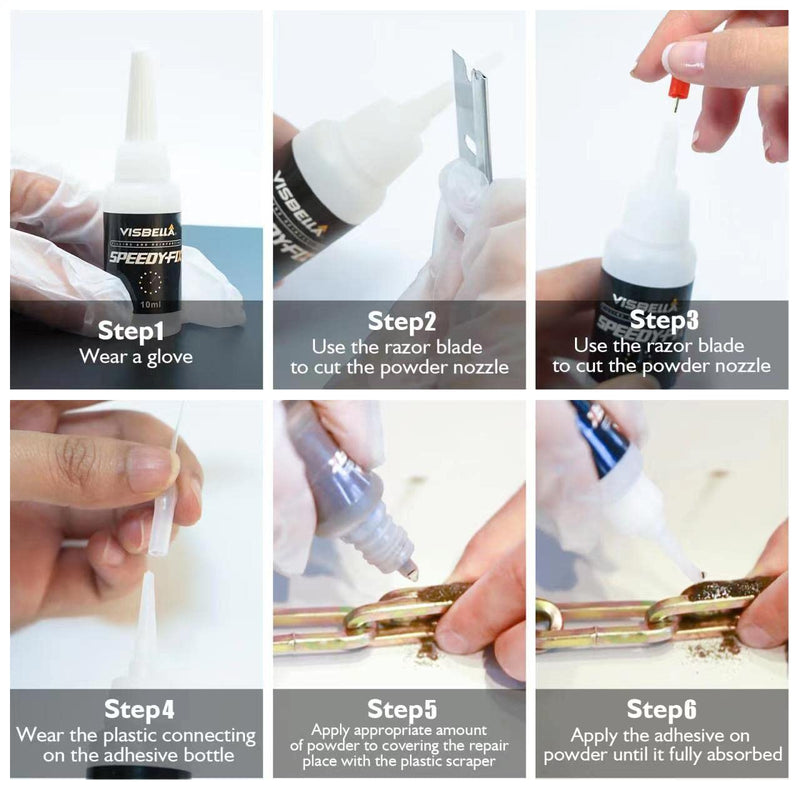[Australia - AusPower] - 7 Seconds Speedy Fix Strong Instant Adhesive & Filling Powders Reinforcing Waterproof Super Repair Glue Fix for Metal Surfaces & Hard Plastic Products (Black 2PC) Black 2PC 