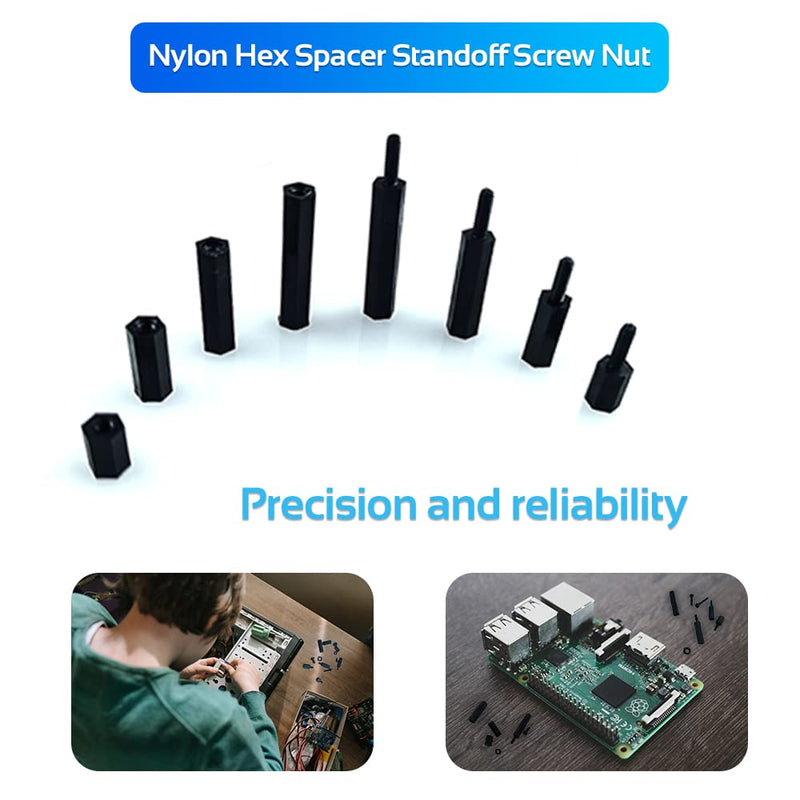 [Australia - AusPower] - 350PCS M2.5 Black Male Female Nylon Hex Spacer Standoff Screw Nut Set Assortment Kit (Black) for PCB Motherboard Circuit Board 350Pcs M2.5 