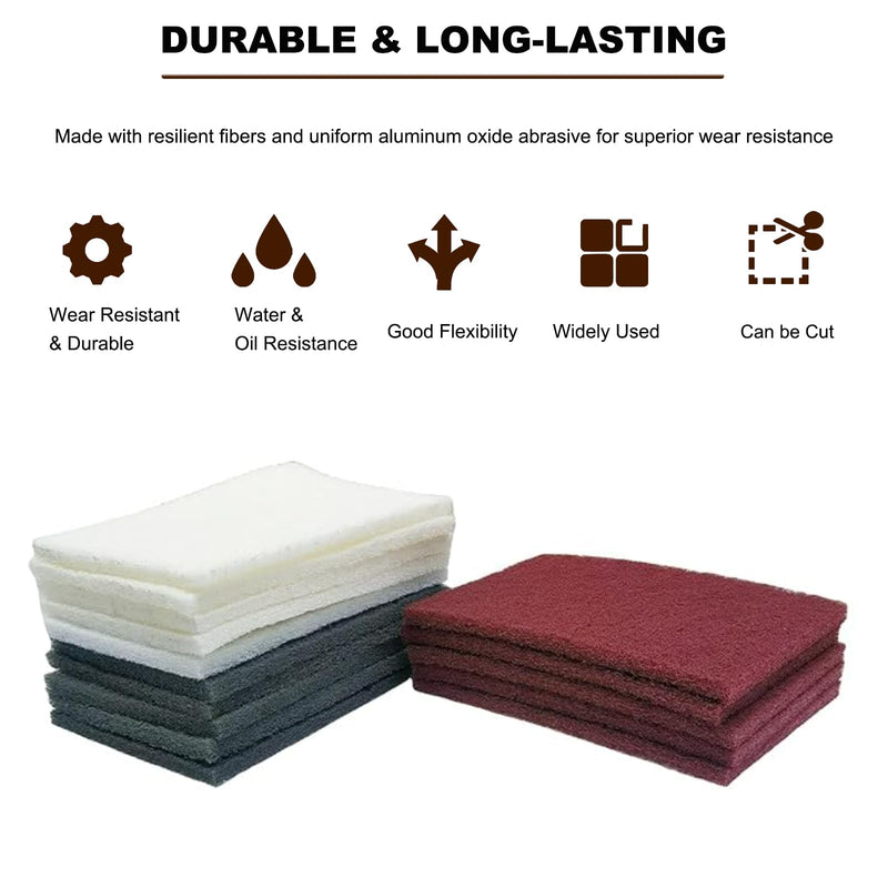 [Australia - AusPower] - 15 Pack 6" x 9" Hand Pads Set- Coarse Medium Fine Purpose Scuff Pads, Scuffing, Scouring, Sanding, Paint Primer Prep Adhesion Scratch - Surface Preparation Automotive Car Auto Body Woodworking Mixed color 