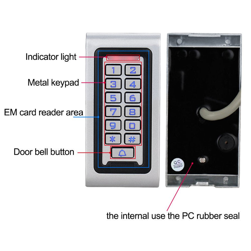 [Australia - AusPower] - HFeng Standalone IP68 Waterproof RFID Access Control Keypad Metal Card Reader + 10pcs 125KHz Proximity Keychains WG26 2000 Users for Home/Office 