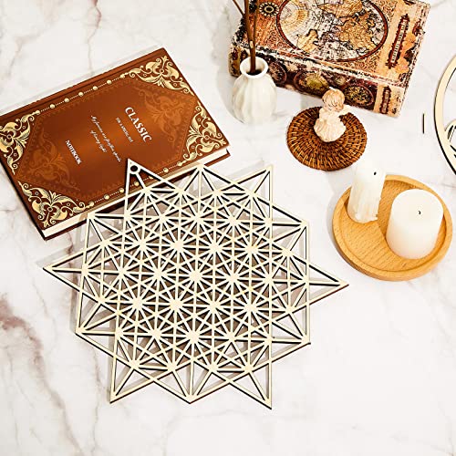 Leinuosen 4 Pcs Sacred Geometry Crystal Grid Wall Art Boards, Wood Color