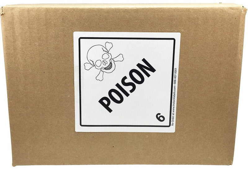 Hazard Class 6 D.O.T. Poison Labels, 4 x 4 Inch Square Black and White Hazmat Stickers, 500 Total Adhesive Labels on a Roll for Shipping and Compliance – Made in the USA