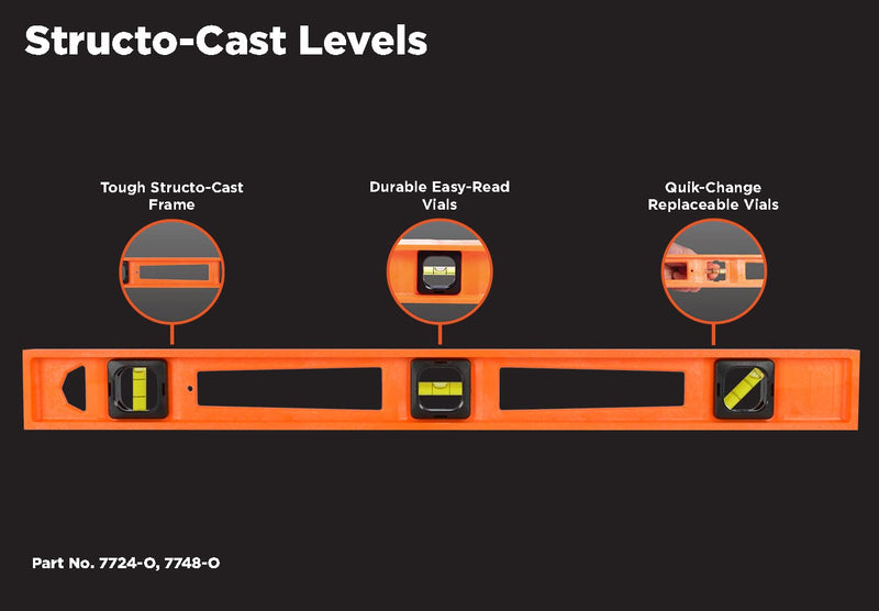[Australia - AusPower] - Johnson Level & Tool 7724-O Structo-Cast Level, 24", Orange, 1 Level 24 Inch 