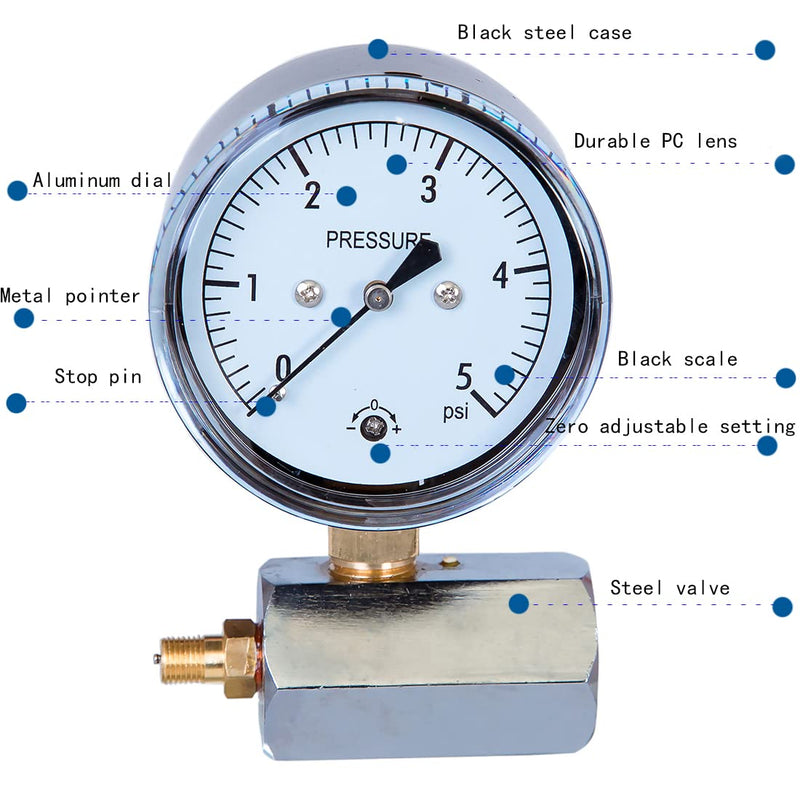 [Australia - AusPower] - 0-5 Psi Low Capsule Pressure Gauge, Face Dia 2-1/2 Dia, with Valve,Zero Adjustment,for Air Gas Water Regulator Pressure Test 2-1/2" 0-5 psi ( with valve ) 