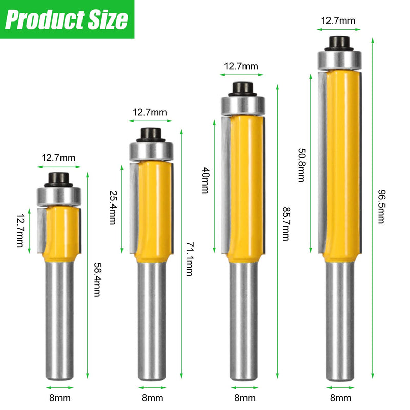 [Australia - AusPower] - 4 Piece Flush Cutter Ball Bearing Top, Flush Cutter 8 mm Shank, Ent Flush Cutter, Edges Copy Cutter with Ball Bearing, Groove Cutter Flush Cutter Set Woodworking Cutting Tool for Wood 4 