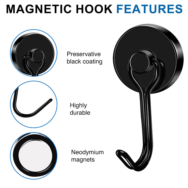 [Australia - AusPower] - LOVIMAG Magnetic Hooks, 80LBS Neodymium Magnet Hooks Swivel Strong Magnetic Hooks for Hanging, Black Magnets with Hooks for Cruise Cabins, Refrigerator, Grill, Metal Door, Locker -6 Pack 6 Pack 