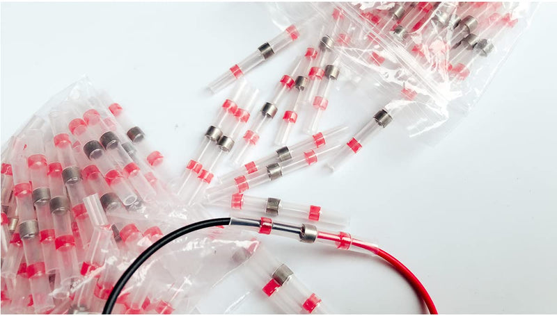 50pcs 3/4 side marker lights Red Clearance Lamp Small Round Amber LED Side Marker Indicator Turn Signal Light Truck Trailer Bus Marine RV Automobiles Flatbed with heat shrink butt connectors 50pcs