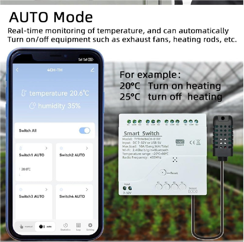[Australia - AusPower] - Smart 4 Channel 10A Zigbee Relay Temperature and Humidity Controller for Reptile/Hatch/Storage/Farm, USB & AC 85-250V Powered, Tuya App Remote Control 