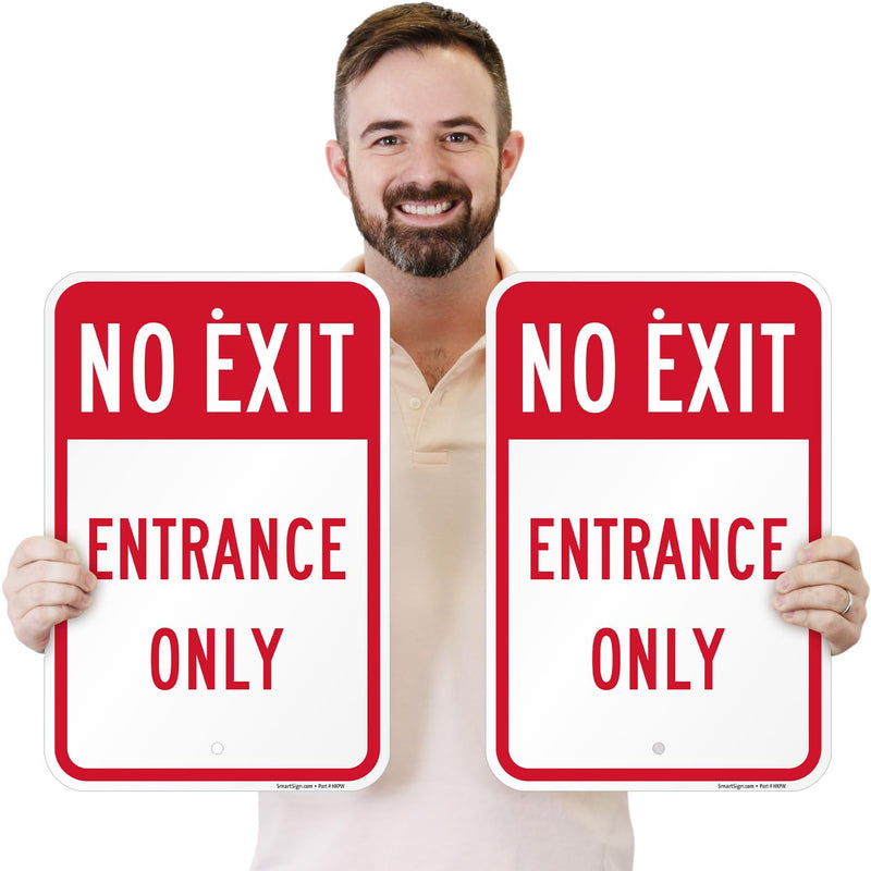 SmartSign No Exit Entrance Only Sign - 2-Pack, 12" x 18", 80 mil Thick Aluminum Composite (ACM), Pre-Drilled Holes, Red and White, Made in USA
