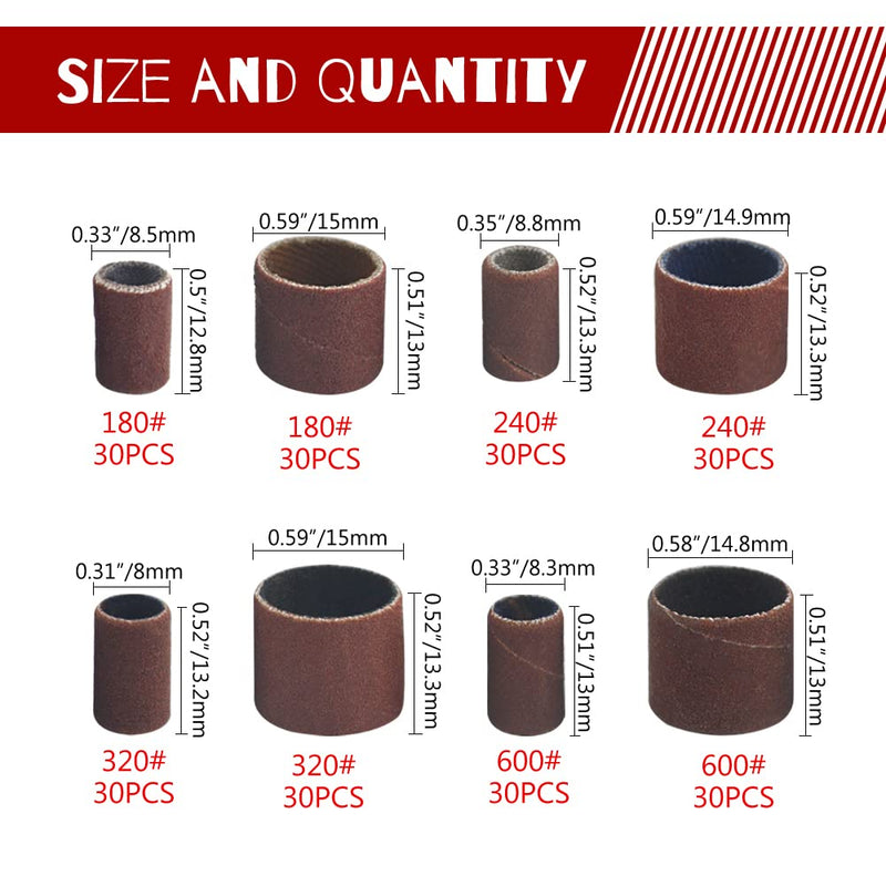 [Australia - AusPower] - WMYCONGCONG 252 Pcs Drum Grinder Set Including 180 240 320 600 Grit Sanding Drums with Drum Mandrels for Dremel Rotary Tool 