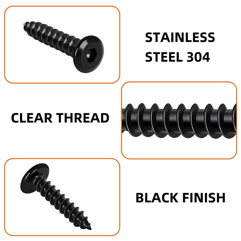 [Australia - AusPower] - M3 x 20mm Flat Head Socket Cap Self Tapping Screws, 304 Stainless Steel, Hex Drive, Black Finish, 100 PCS M3 x 20mm 