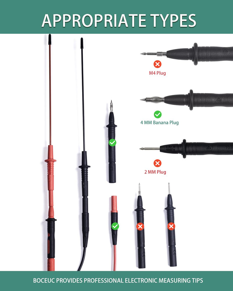 [Australia - AusPower] - Multimeter Leads, Insulated Test Probe Needle Point Wire Testing Probes, Automotive Extra Sharp Long Reach Prod for Standard 4 mm Test Leads Kit, 600V CAT III 