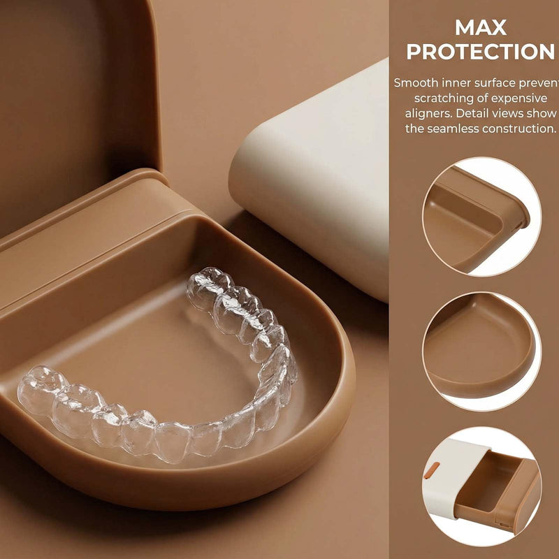 Magnetic Braces Box, Retainer Case for Braces & Bite Splints, Portable Tooth Splint Box Compatible, BPA-Free Denture Box, Storage Box for On the Go (10.1 x 9.2 cm) (Beige) beige