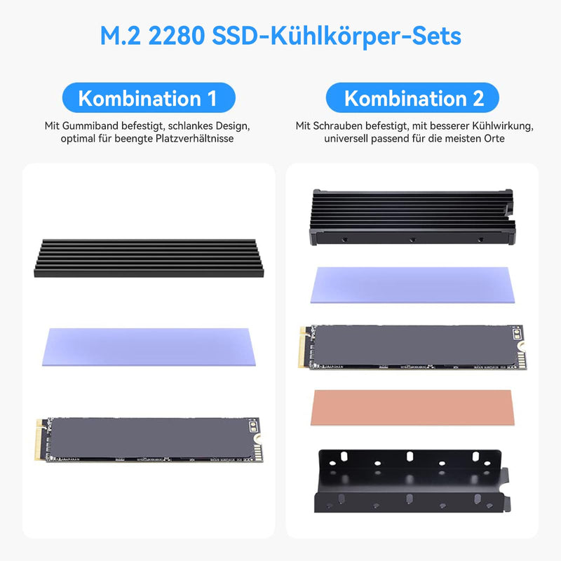 ELUTENG M.2 Heatsink for 2280 M.2 SSD, Aluminum Double-Sided with 4 Silicone Thermal Pads Suitable for PC/PS5/PS5 Slim Installation, M.2 PCIe NVMe/SATA SSD, Black For PC and PS5