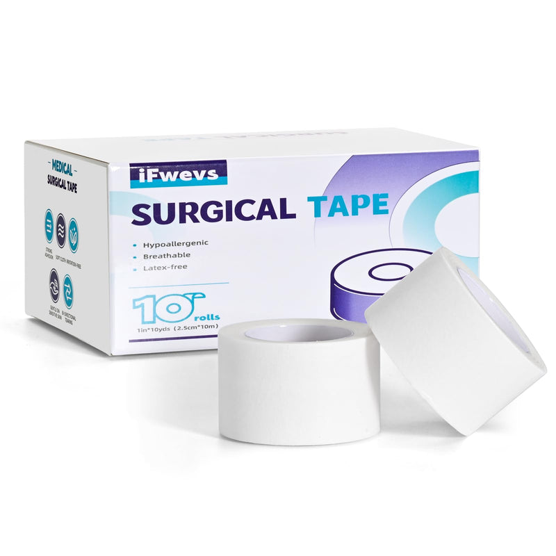 [Australia - AusPower] - Paper Medical Tape 10 Rolls - 1" x 10 Yards Latex-Free & Hypoallergenic Soft Paper Surgical Tape, Applicable to Surgical Tape for Skin, Dressings, Wound First Aid Tape 