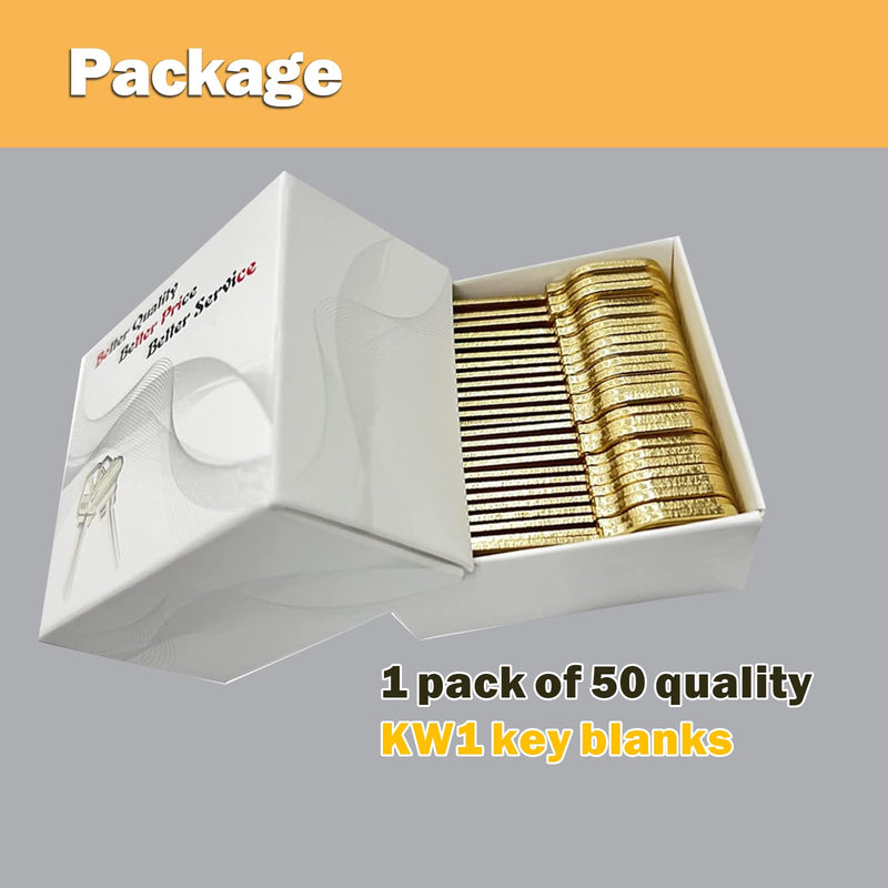 Premium Brass KW1 Key Blanks, Uncut Blank Keys for Residential & Commercial Use, Copper Structures Blank Keys, Pack of 50 KW1-G
