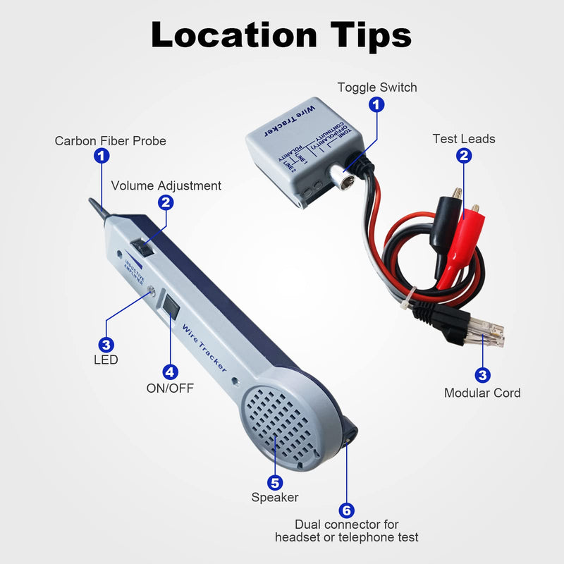 [Australia - AusPower] - Tone Generator Kit, Wire Tracer Electrical Circuit Tester, 200EP Cable Toner Detector Finder Tester, Line Finder, Inductive Amplifier, and Probe Kit with Adjustable Volume for Network Cable Collation 
