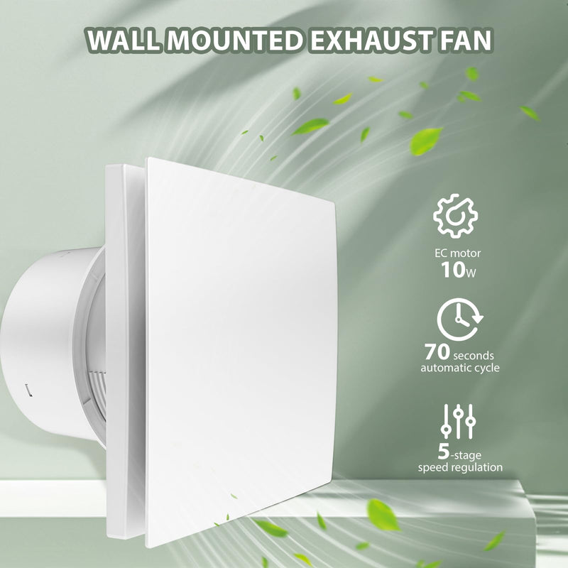 Bathroom Exhaust Fan 6 Inch Glass/Wall Mounted, Room Ventilation Fan Two-way Reversible EC Motor 10W,Air Vent Fan Remote Control with 70 Second Air Circulation,Four Speed Regulation, Low Noise,White APC15-J-6in