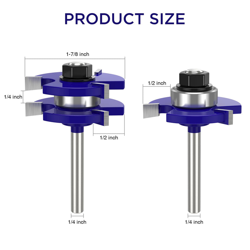 Tongue and Groove Router Bit Set of 2 Pieces 1/4 Inch Shank Router Bits 3 Teeth Adjustable T Shape Wood Milling Cutter Router Bits Sets for Woodworking, Idea Gifts for Dad, Fathers Day Gifts