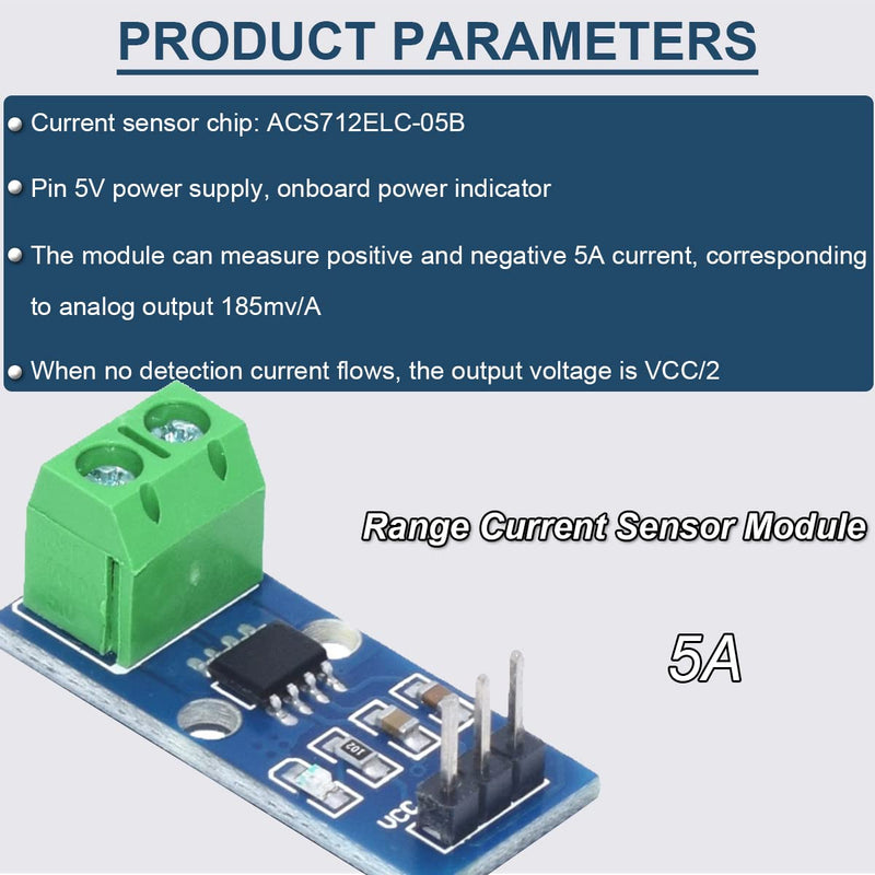 [Australia - AusPower] - 5 Pcs ACS712 5A Range Current Sensor Module Chip ACS712ELC-05B Hall Current Sensor Current Measuring Module with Dupont Cable for Arduino 