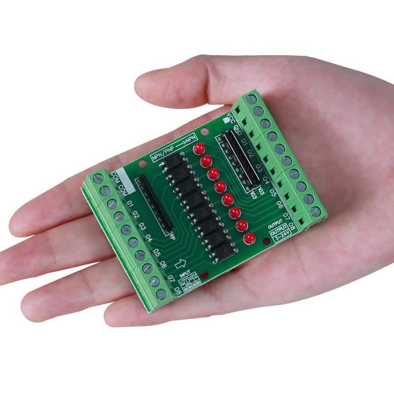 8 Channel Optocoupler Isolation Board, DC 3.3V 5V 8 Channel Optocoupler Isolation Module, PNP NPN Low High Level Output Signal Converter
