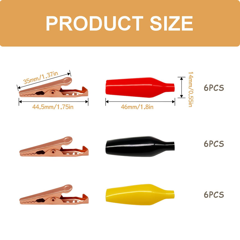[Australia - AusPower] - 18PCS 3 Colors Brass Gator Clips, Alligator Clips Electrical Test with Soft Insulated Cover DD035 