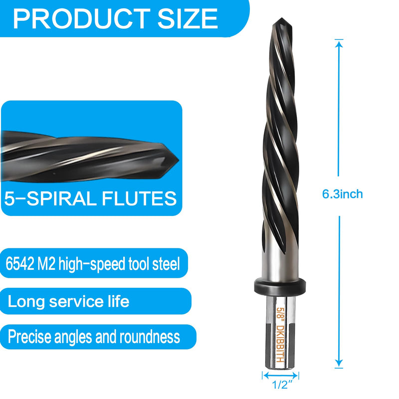 [Australia - AusPower] - 5/8 Bridge Construction Reamer Drill Bit, M2 HSS Taper Chucking Reamer for Steel Alloy Metal Wood Plastic, 1/2" Non-slip Shank, 5-Spiral Flutes Car Reamer, to Align or Enlarge Holes, 16mm 5/8 