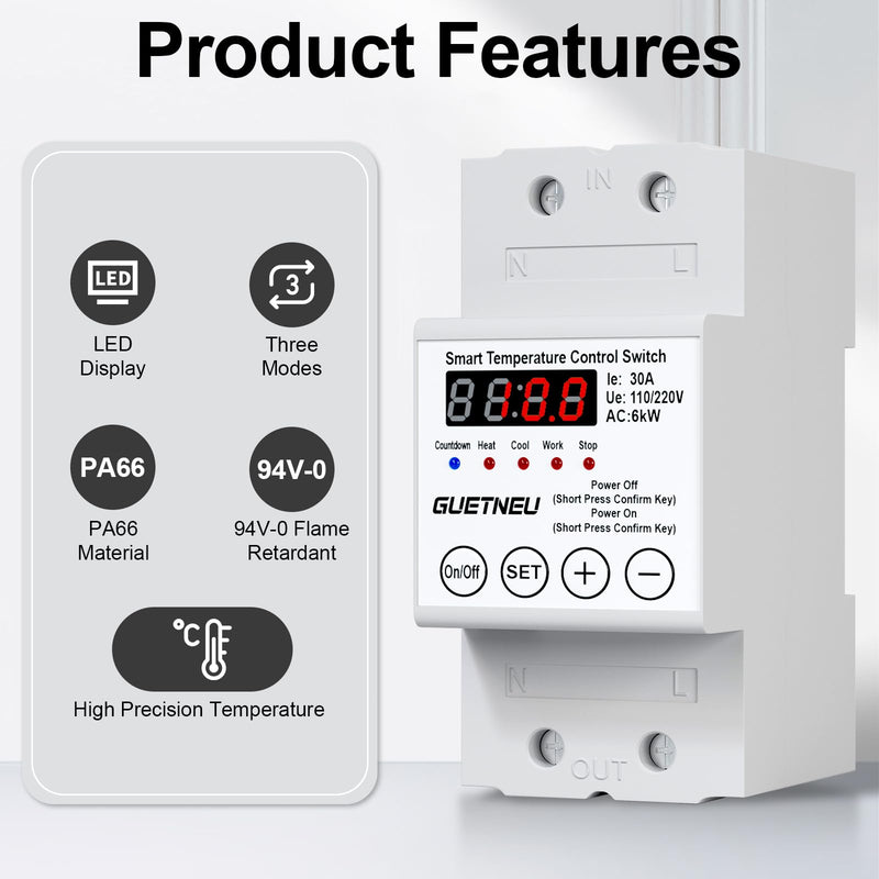 [Australia - AusPower] - 110/220V Temperature Controller, 63A LED Display Temperature Control Switch, -40℉to 284℉Adjustable Thermostat Control Heating and Cooling Mode, for Greenhouse, Hatchery, Cultivation 