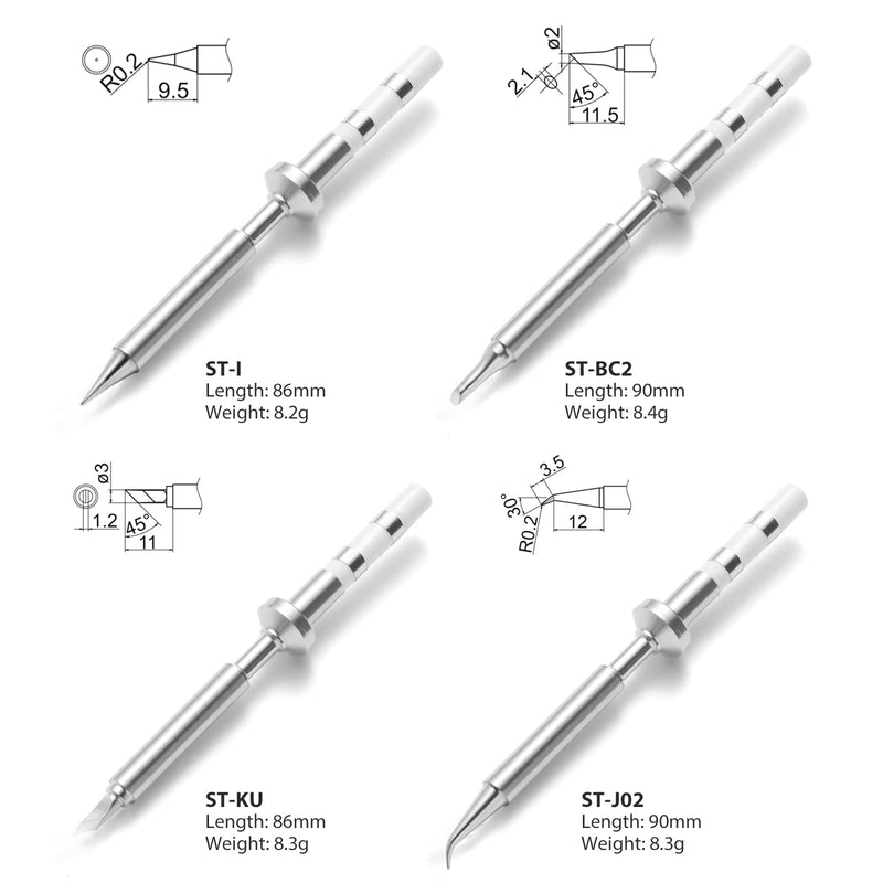 FEITA Mini Pencil Soldering Iron Tips Replacement for Pinecil Micro Soldering Iron, PTS200/TS100 Portable Solder Pen Tool Soldering Accessories (ST-I/BC2/KU/J02 4Pcs) Tiny Joint 4Pcs