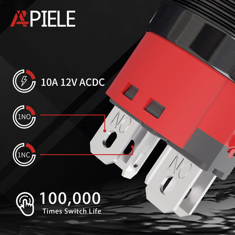 [Australia - AusPower] - APIELE 22mm Latching Push Button Switch 12V 10A Power Symbol Ring Led Car Metal with Socket Plug 1NO1NC DPST ON/Off 0.87" 1 Pack (Black Shell, White) Black Shell-White 