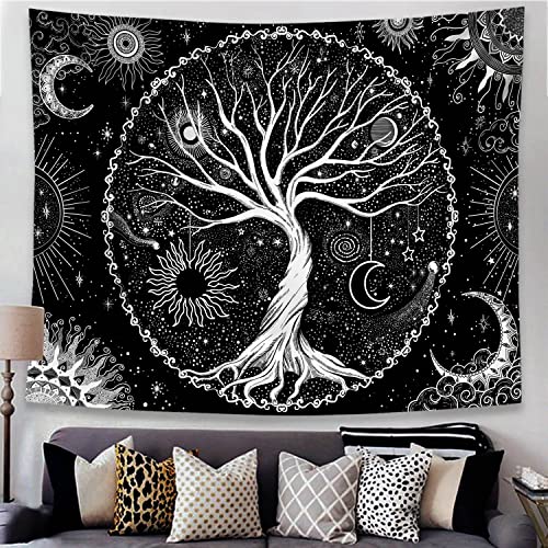 Spenlife Tree of Life Tapestry Black and White Tapestry for Bedroom Spiritual Aesthetic Tree Tapestries Aesthetic Tapestries Wall Hanging for Bedroom Black 60×80 Inches 80"L x 60"W Black Gold