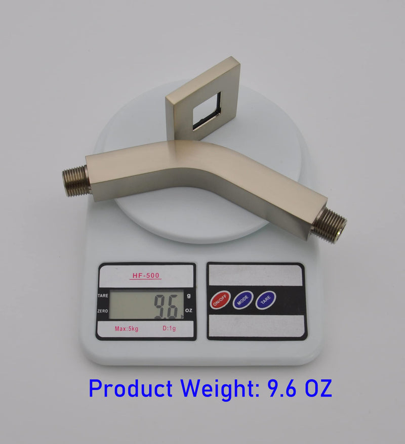 Square Shower Arm and Anti-Scratch O-Ring Flange, 6 inch, Solid Brass, Both Soldered 1/2 NPT Tapered Threads, Shower Head Arm, Wall Mount Shower Extension Arm (PVD Brushed Nickel) Brushed Nickel PVD