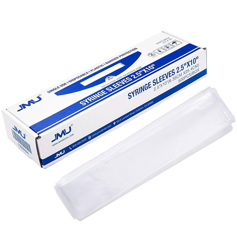 [Australia - AusPower] - JMU Dental Air Water Syringe Sleeves with Precut Opening, Disposable Clear Plastic Protective Barrier, 2.5" x 10", Box of 500 Pieces 