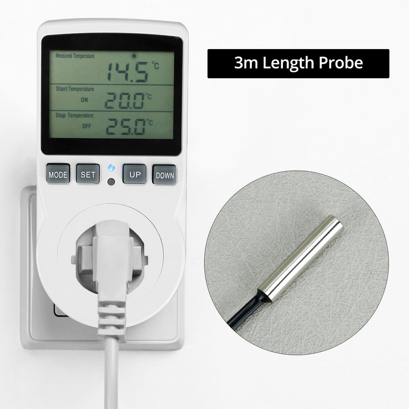 [Australia - AusPower] - QWORK Digital Thermostat Outlet Plug Temperature Controller Socket - 120V, 15A Max, Heating Cooling Control, No Back Light 1 Pack 
