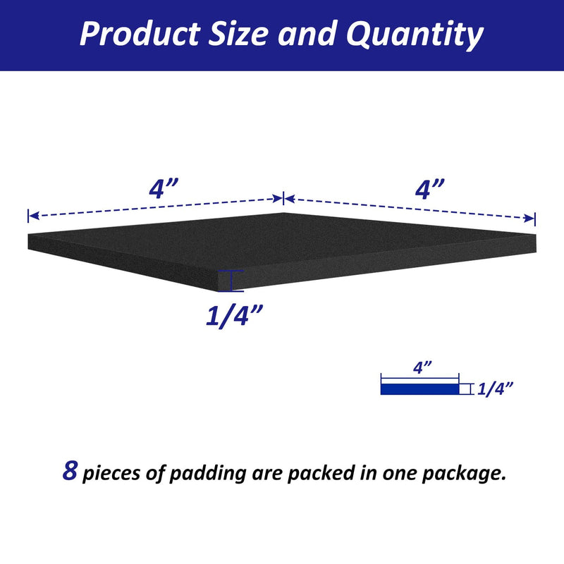 LANBEAUTIFY Foam Padding Sheets - 1/4" Thick Self Stick Neoprene Insulation Foam, 4" L x 4" W x 1/4" H, 8 Pack, Black 4in X 4in X 1/4in