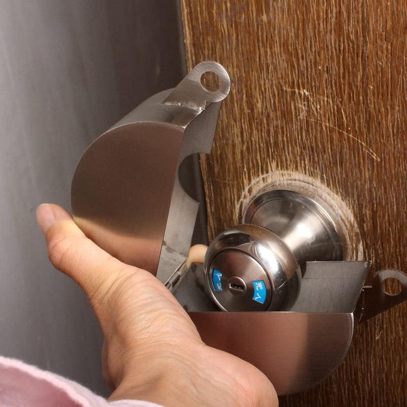 Door Knob Lock Cover ，Without Drilling Doorknob Lock，from Outside Prevents Turning of Door Knob and Access to Keyhole,for Apartment Evictions,Childproof (Stainless Steel with Lock Stainless Steel