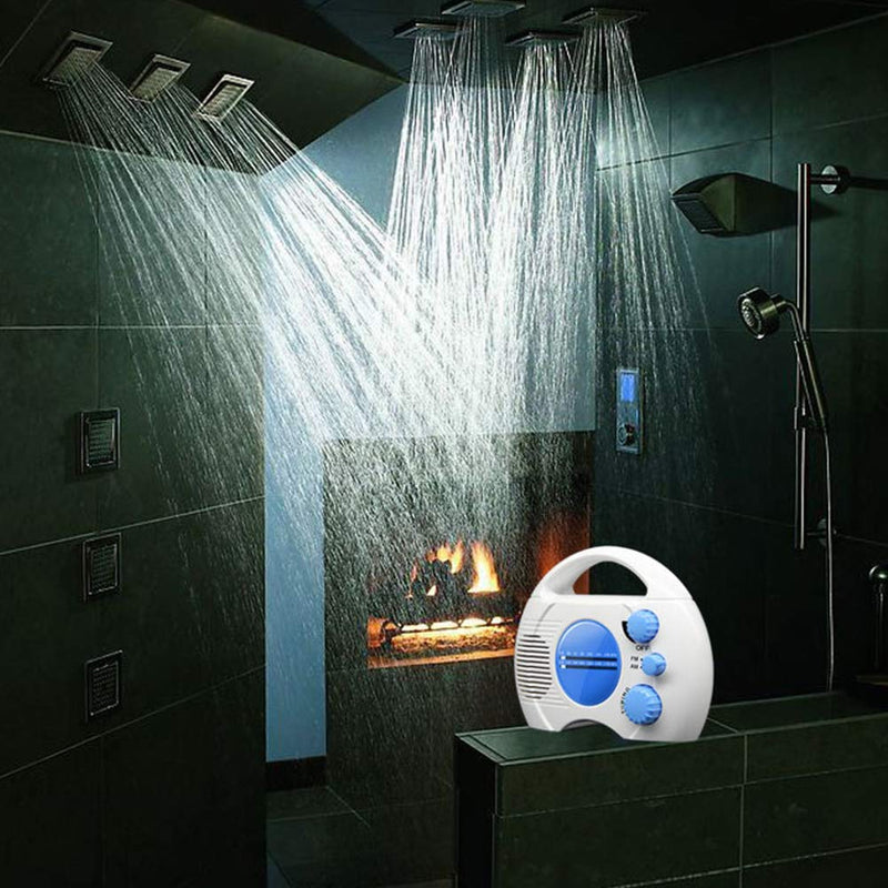 [Australia - AusPower] - Shower Radio, Portable AM/FM Shower Radio, Waterproof Hanging Shower Radio Built-in Speaker Adjustable Volume Battery Operated Shower Radios for Bathroom Kitchen, Outdoor(Blue+White) Blue+white 