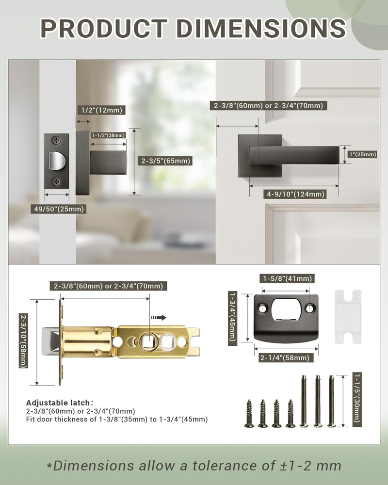KNOBWELL 1 Pack Gunmetal Black Door Handle Brushed Black Nickel Square Doorknob with Lever Interior Door Lever for Closet Hallway Gunmental Black Passage(No Lock)