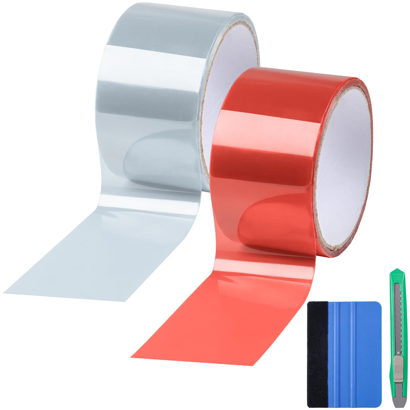 Lypumso 2in x 20ft Tail Light Repair Tape, Self-Adhesive Headlight & Taillight Repair Transparent Tint Vinyl Tape, 2 Rolls Red & Clear Auto Tail Fog Lights Headlight Lens Light Tape Red and Clear