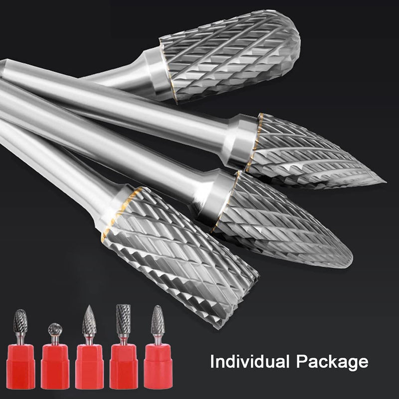 [Australia - AusPower] - ASNOMY Tungsten Carbide Cutter - 5 Piece Rasp Set 10 mm Carbide Rotary Milling Set Burr for Cutting Grinder, Metal Carving, Polishing, Engraving, Drilling with 6 mm Shank Milling Bit Set 5 x 1/4" Shank Carbide Rotary Burr 