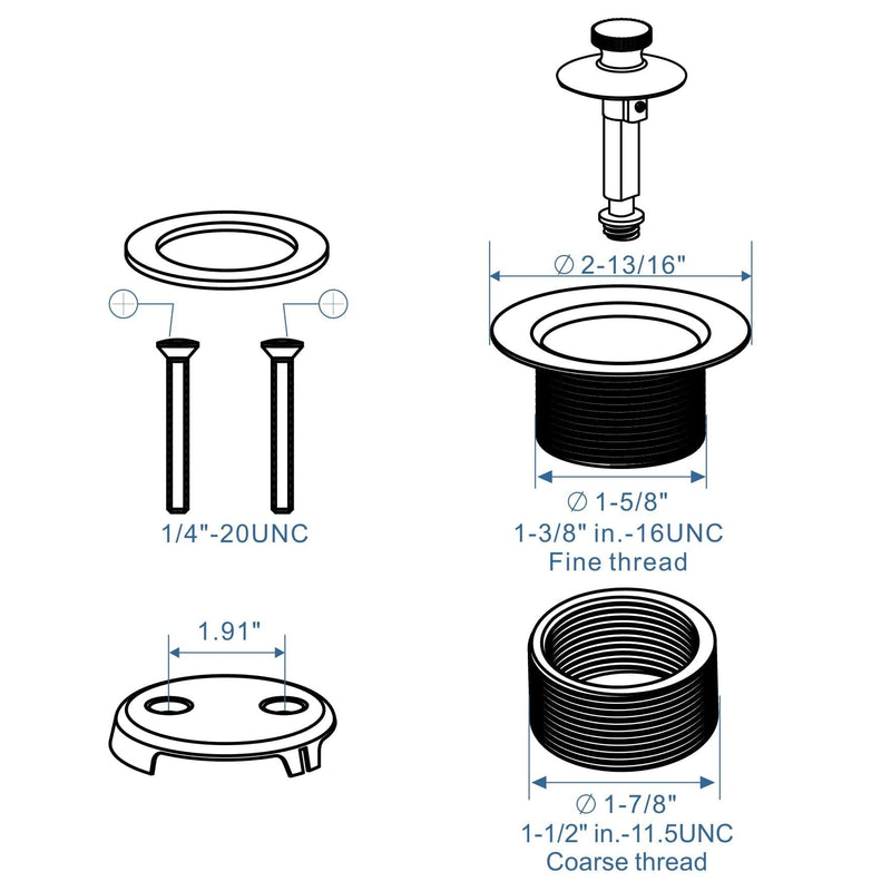 Black tub Drain Lift &Turn Tub Trim Set with Two-Hole Overflow Faceplate Conversion Kit Assembly, Hidrop Bathtub Drain Replacement Trim Kit and Universal Fine/Coarse Thread, Matte Black