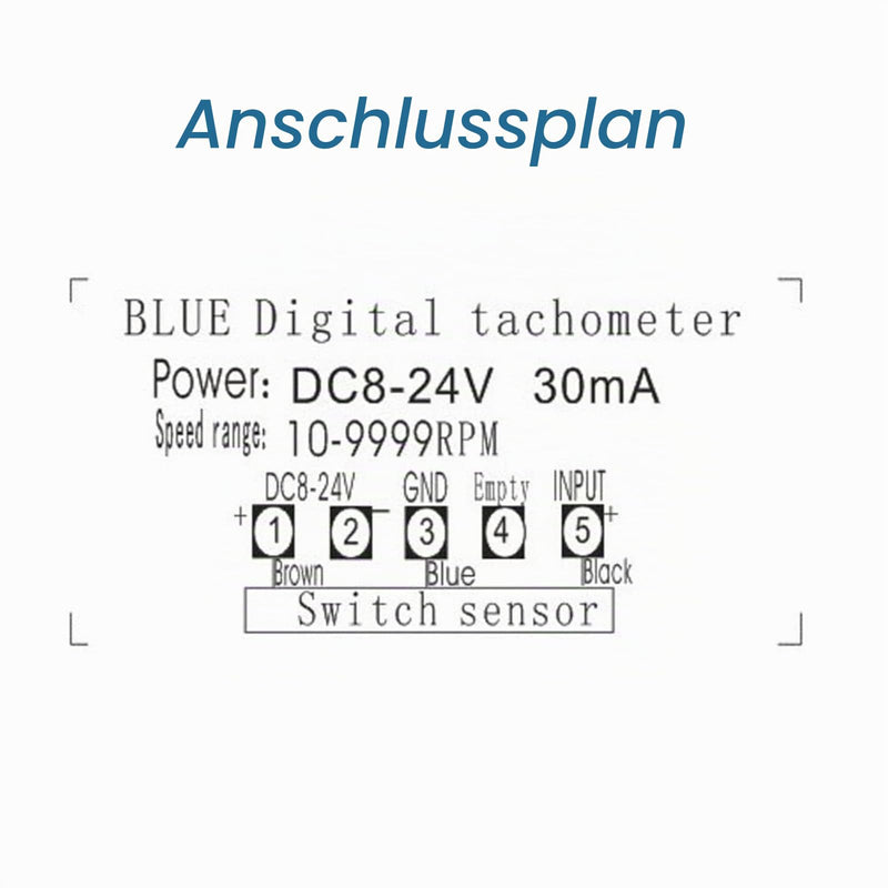 4 Digital LED Display Tachometer, Speed Display Speedometer, RPM Speed Meter with Hall Proximity Sensor NPN/PNP Input, 10-9999RPM Range (Blue) blue