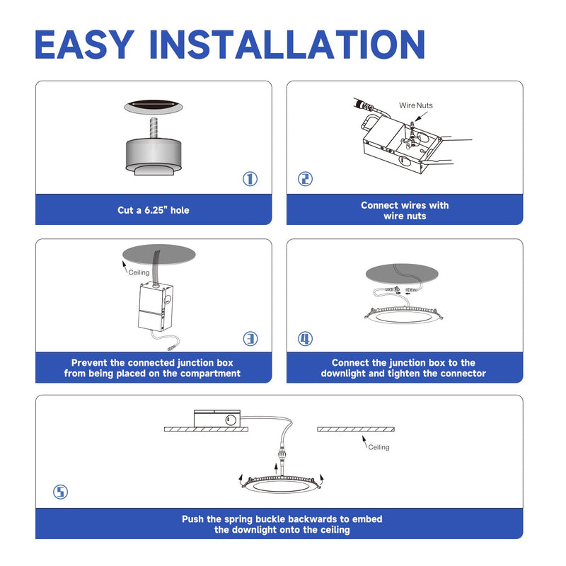 [Australia - AusPower] - ECOELER 6 Inch Slim Recessed Lighting with Junction Box, Dimmable Recessed Can Lights, 5000K Daylight, 12W 1100Lm Dimmable LED Downlight, ETL & Energy Star 1 - Pack 